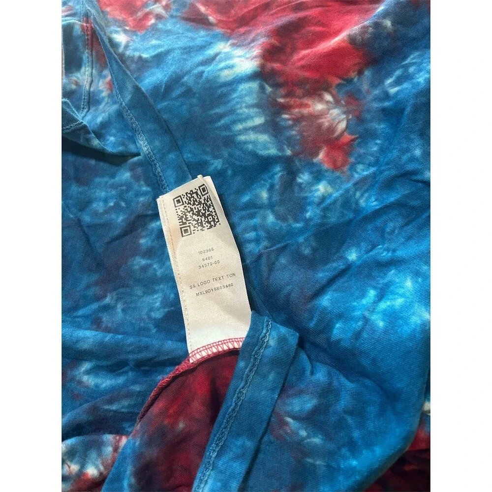 True Religion T-Shirt Mens L Blue Red Tie Dye World Tour Buddha Guitar